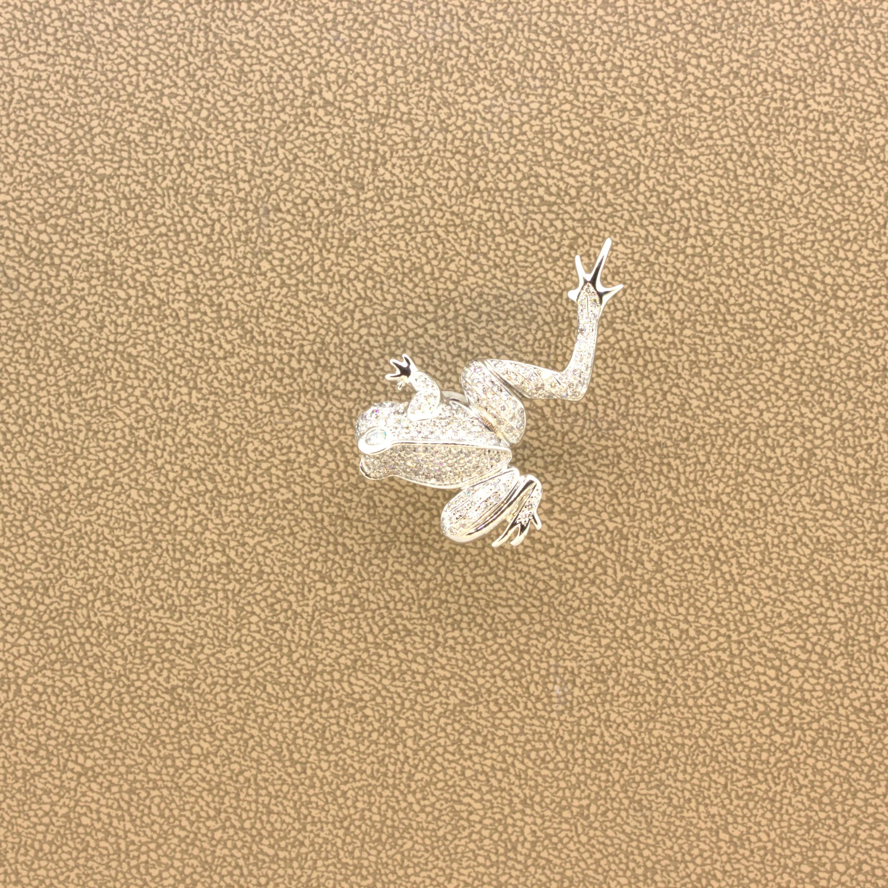 Diamond 18K White Gold Frog Pin