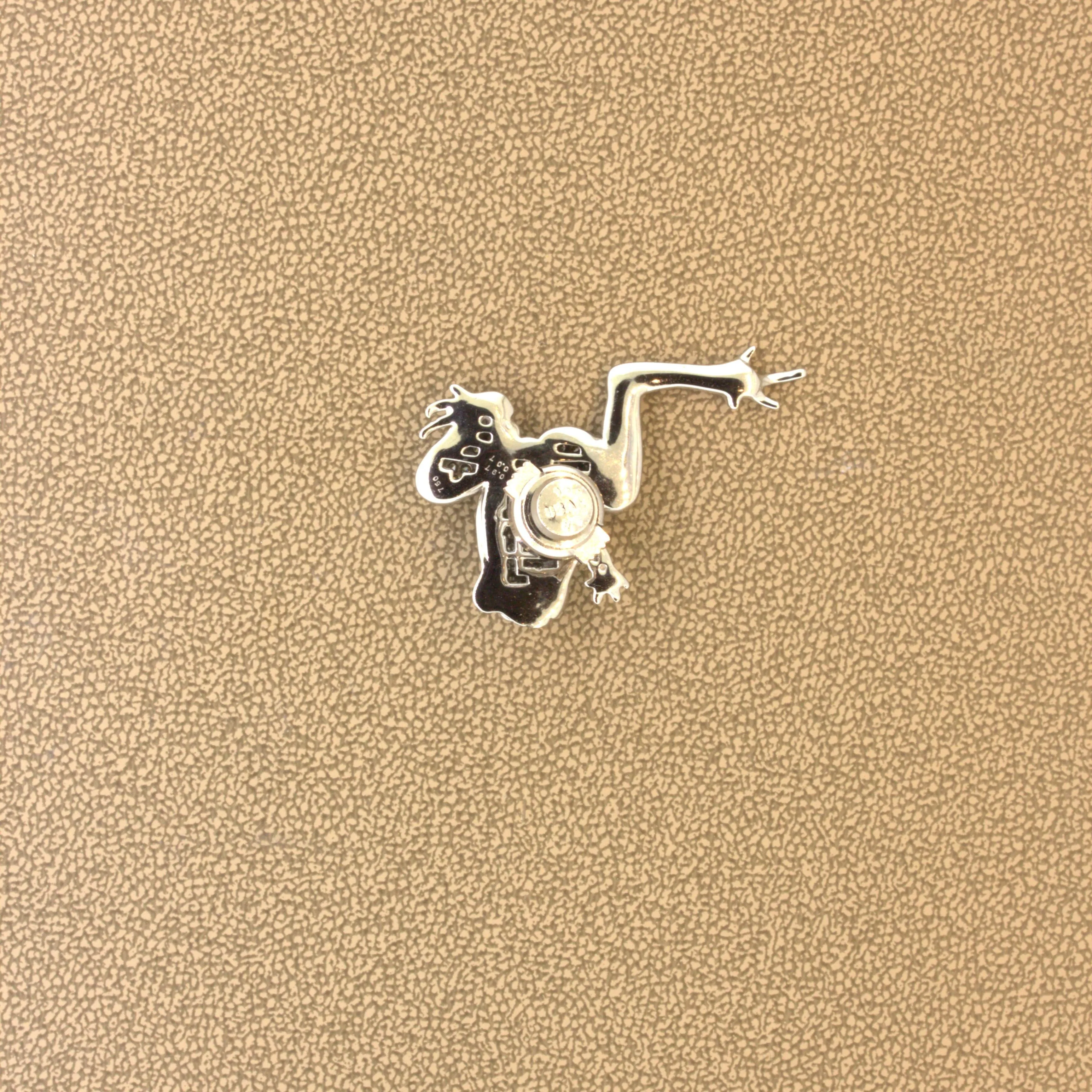 Diamond 18K White Gold Frog Pin