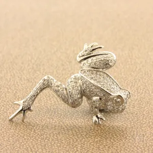 Diamond 18K White Gold Frog Pin