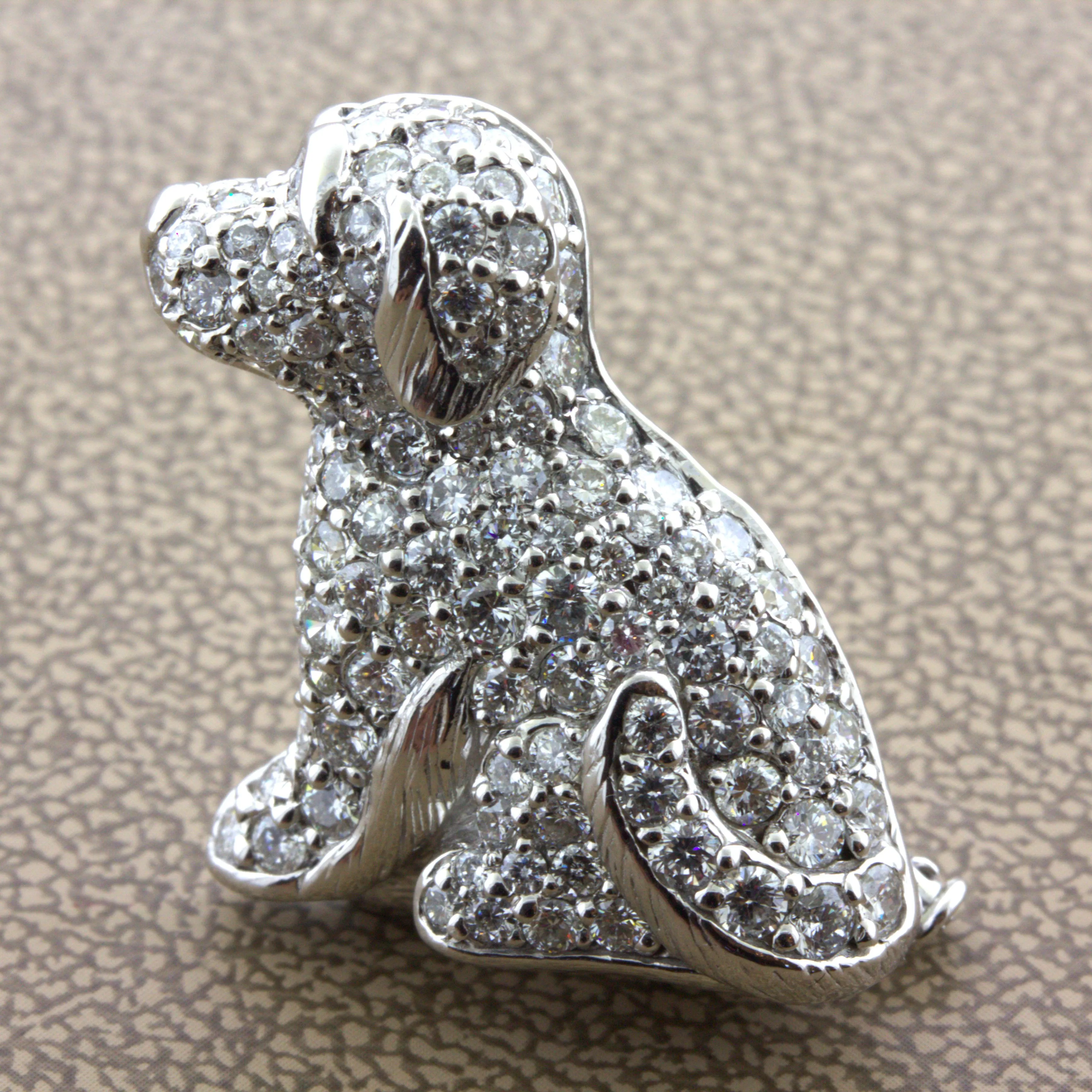 Diamond 18K White Gold Puppy Dog Brooch