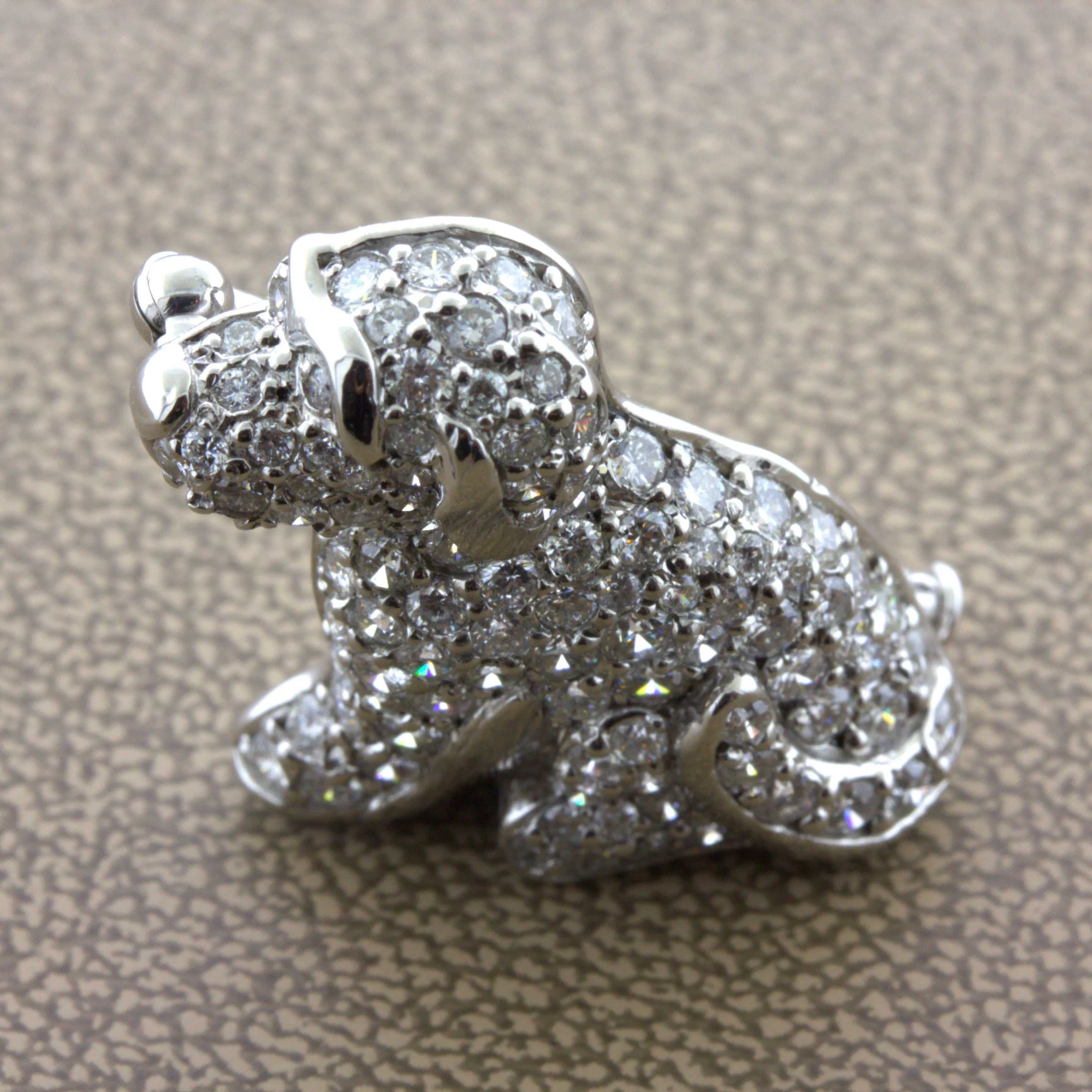 Diamond 18K White Gold Puppy Dog Brooch