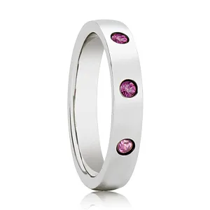 DIANA | Womens Tungsten Ring, 3 Pink Sapphires, Domed