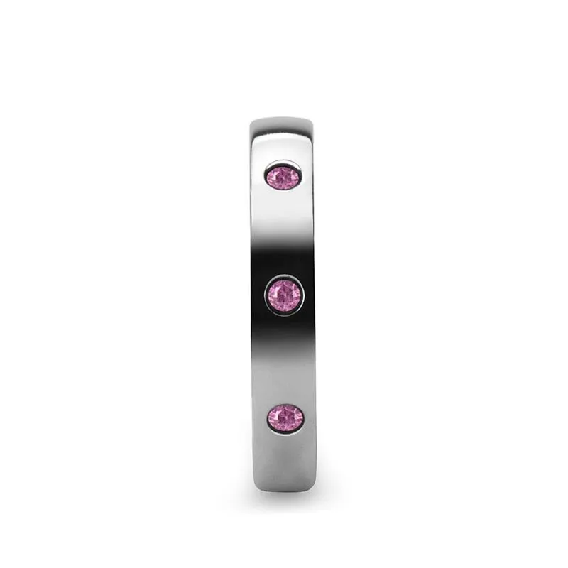 DIANA | Womens Tungsten Ring, 3 Pink Sapphires, Domed