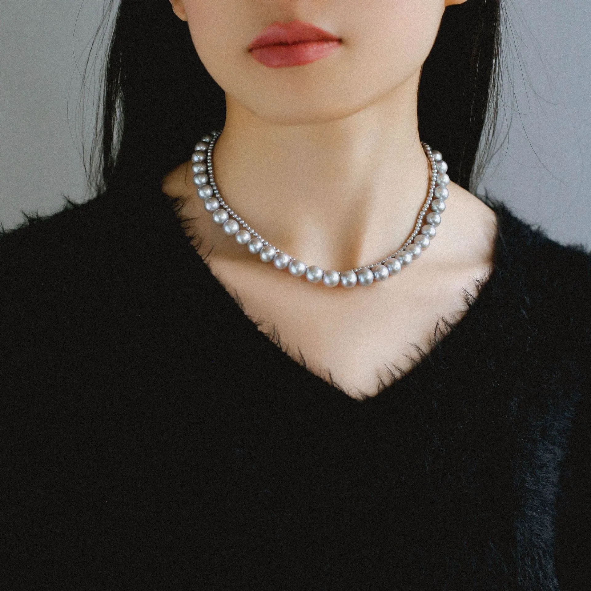 Double-Layer Freshwater Gray Pearl Necklace