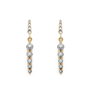 Double Pointe Drop Earrings - Yellow Gold & Grey Diamonds