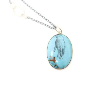 Dropping Hand Turquoise Scrimshaw Necklace