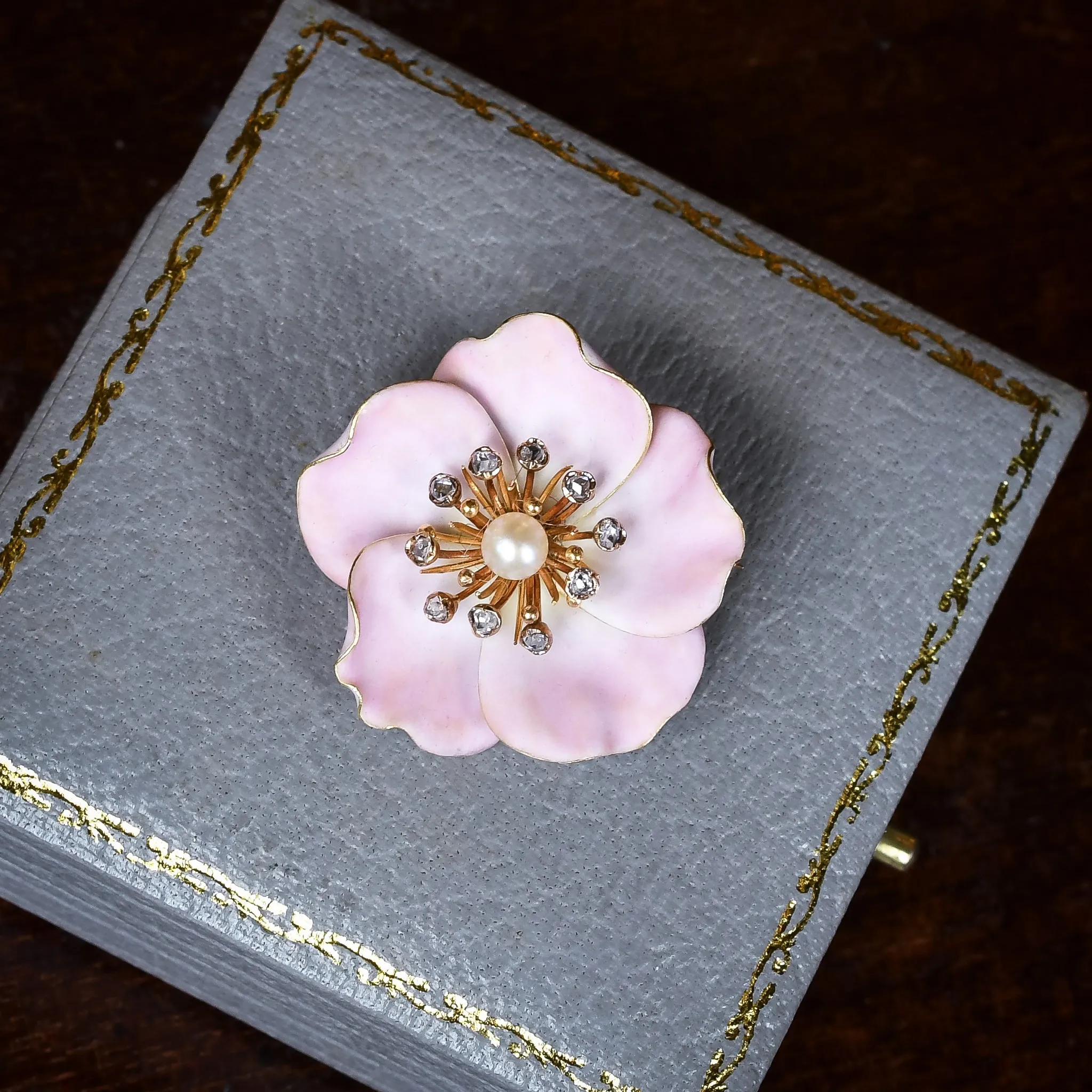 Edwardian "Alexandra Rose" Enamel Brooch