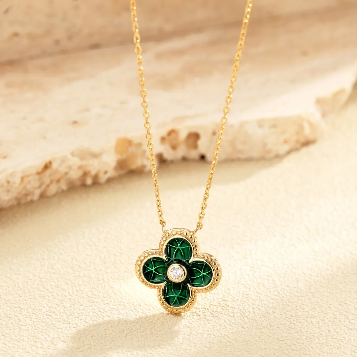 Emerald Green Four Leaf Clover Necklace