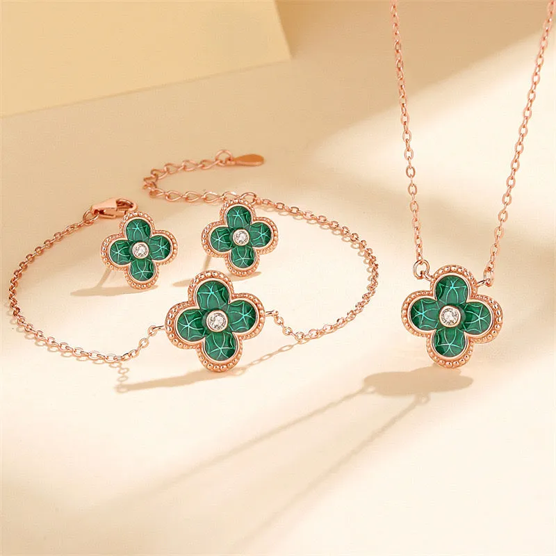 Emerald Green Four Leaf Clover Necklace