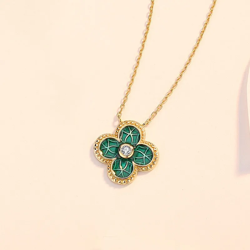 Emerald Green Four Leaf Clover Necklace