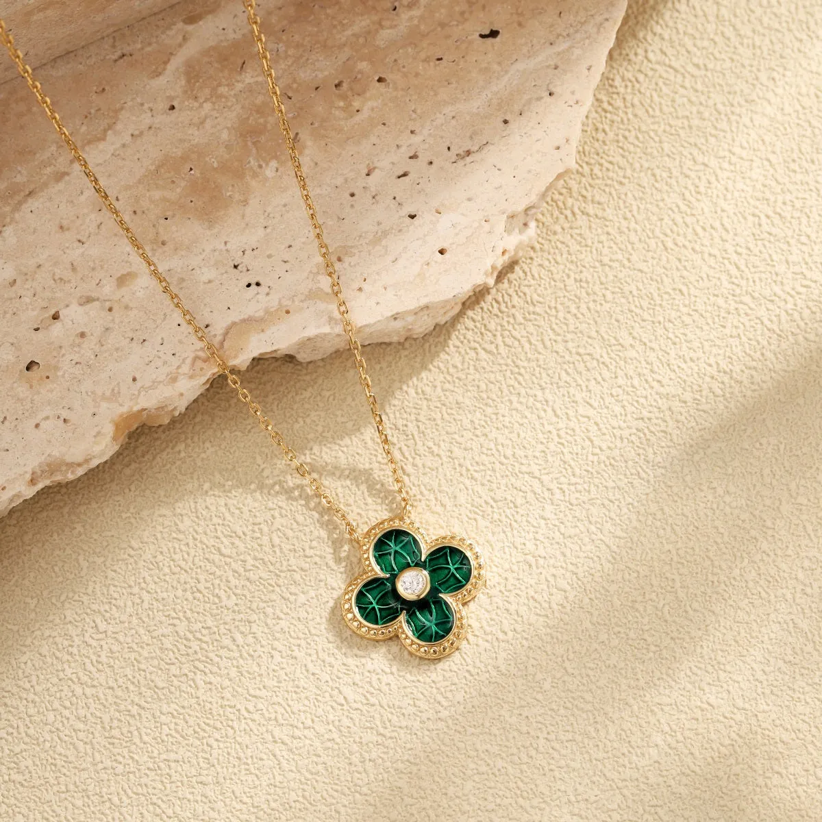 Emerald Green Four Leaf Clover Necklace