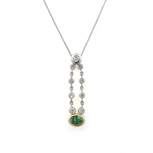 Estate 14K Two Tone Gold 1.52ctw Green Tourmaline & Diamond Drop Necklace