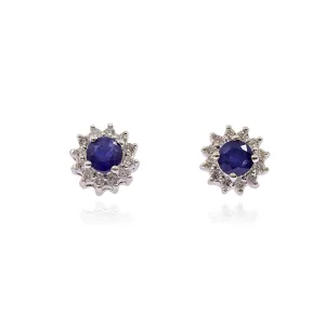 ESTATE 14K WHITE GOLD SAPPHIRE DIAMOND STUD EARRINGS