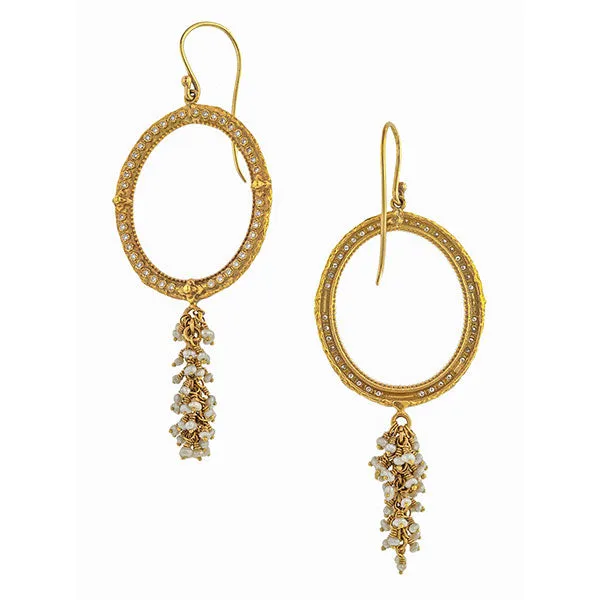 Estate Diamond & Pearl Drop Earrings