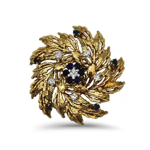 Estate Diamond and Sapphire Garland Brooch