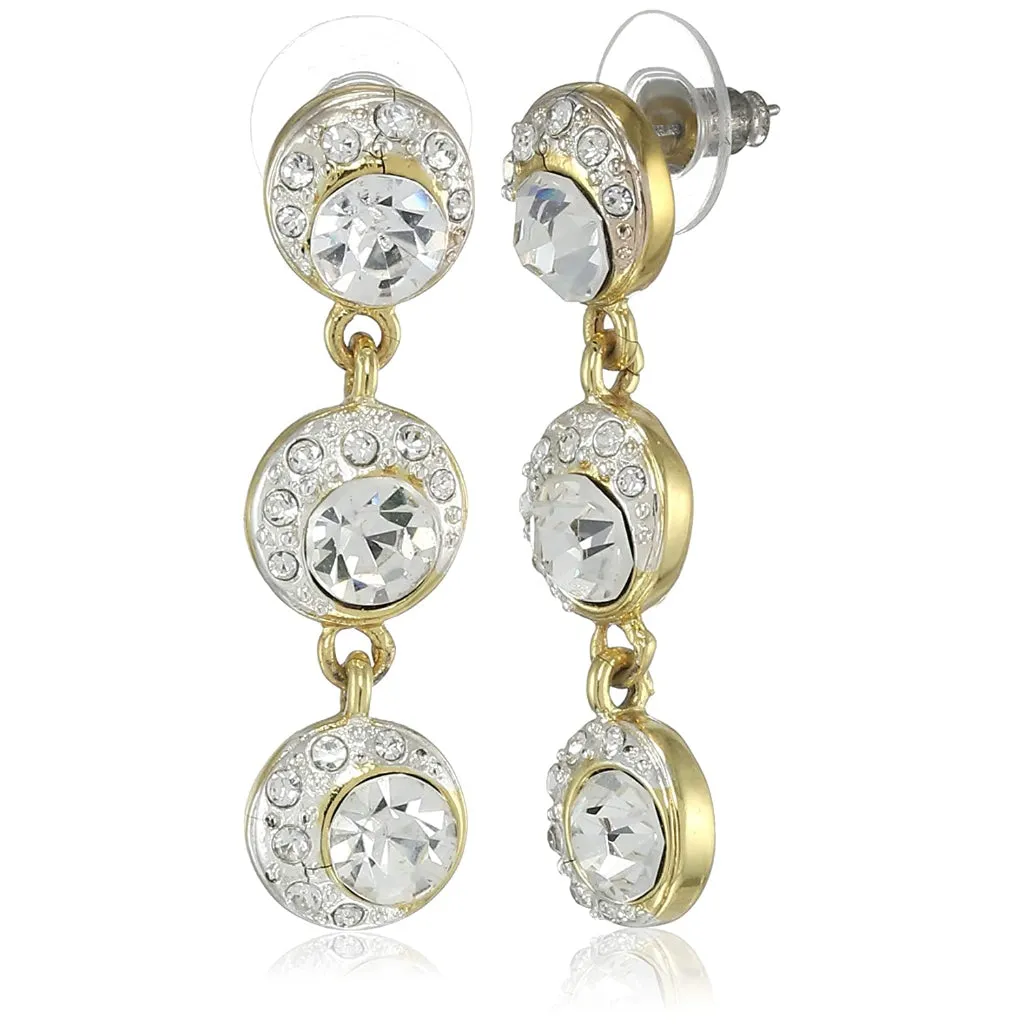 Estele Gold and Silver Plated Crystal solitaire Halo Dangle Earrings for women