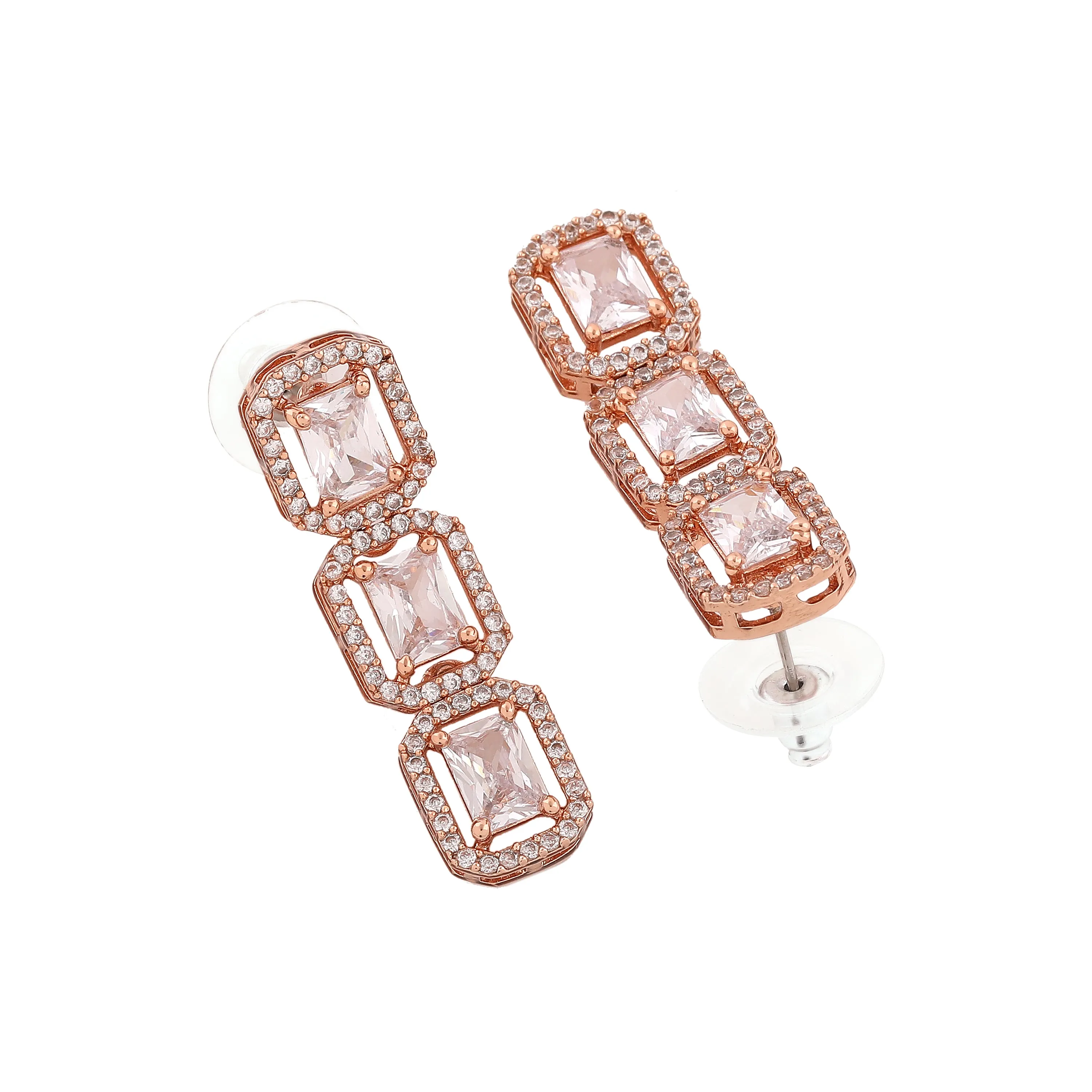 Estele Rose Gold Plated CZ Ossum Octagon Necklace Set for Women