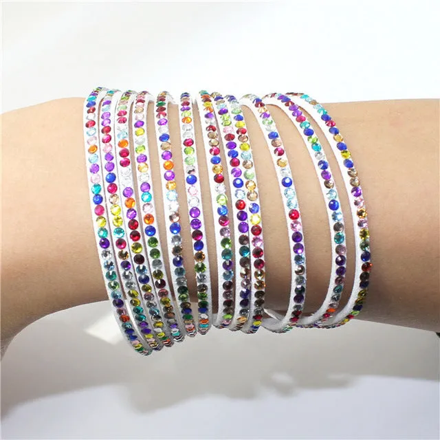 Fashion 6 Layer Wrap Bracelets Slake Leather Bracelets With Crystals Couple Jewelry womans bracelet