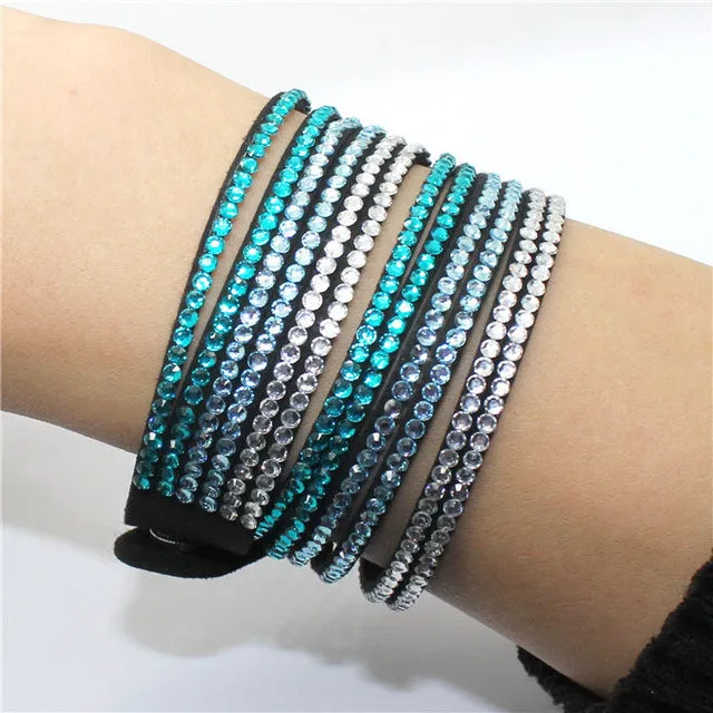 Fashion 6 Layer Wrap Bracelets Slake Leather Bracelets With Crystals Couple Jewelry womans bracelet