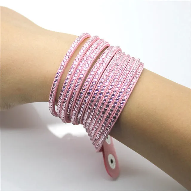 Fashion 6 Layer Wrap Bracelets Slake Leather Bracelets With Crystals Couple Jewelry womans bracelet