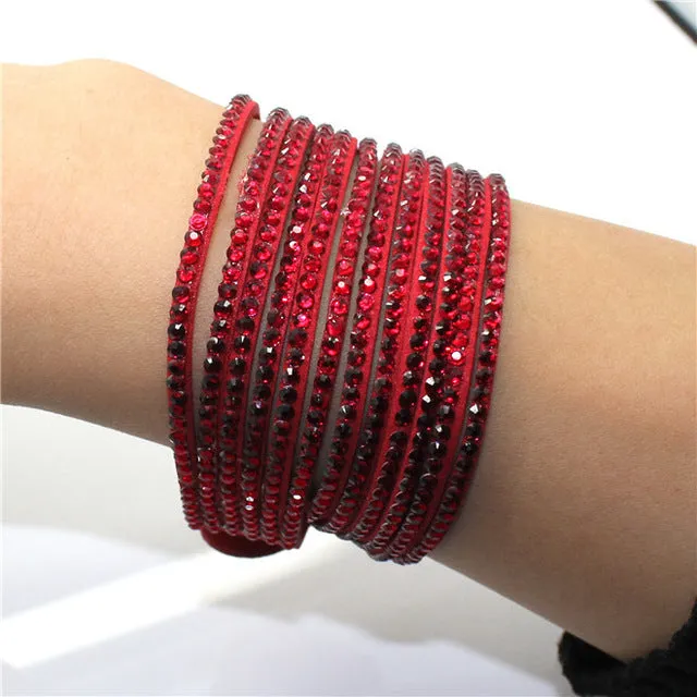 Fashion 6 Layer Wrap Bracelets Slake Leather Bracelets With Crystals Couple Jewelry womans bracelet