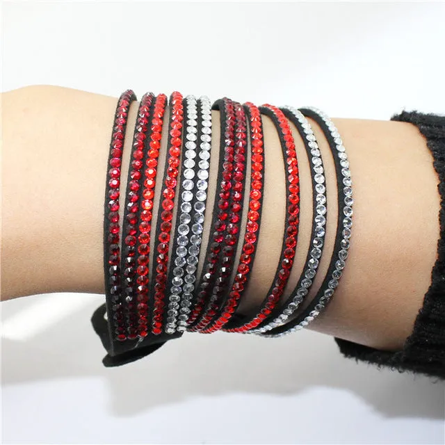 Fashion 6 Layer Wrap Bracelets Slake Leather Bracelets With Crystals Couple Jewelry womans bracelet