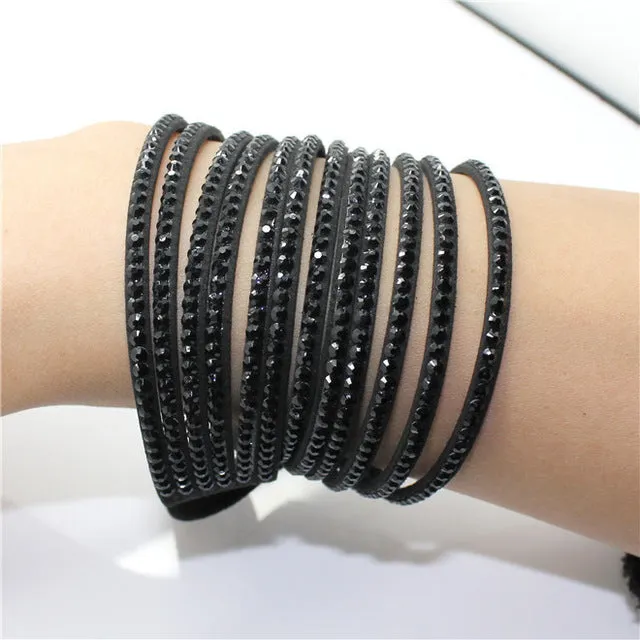 Fashion 6 Layer Wrap Bracelets Slake Leather Bracelets With Crystals Couple Jewelry womans bracelet