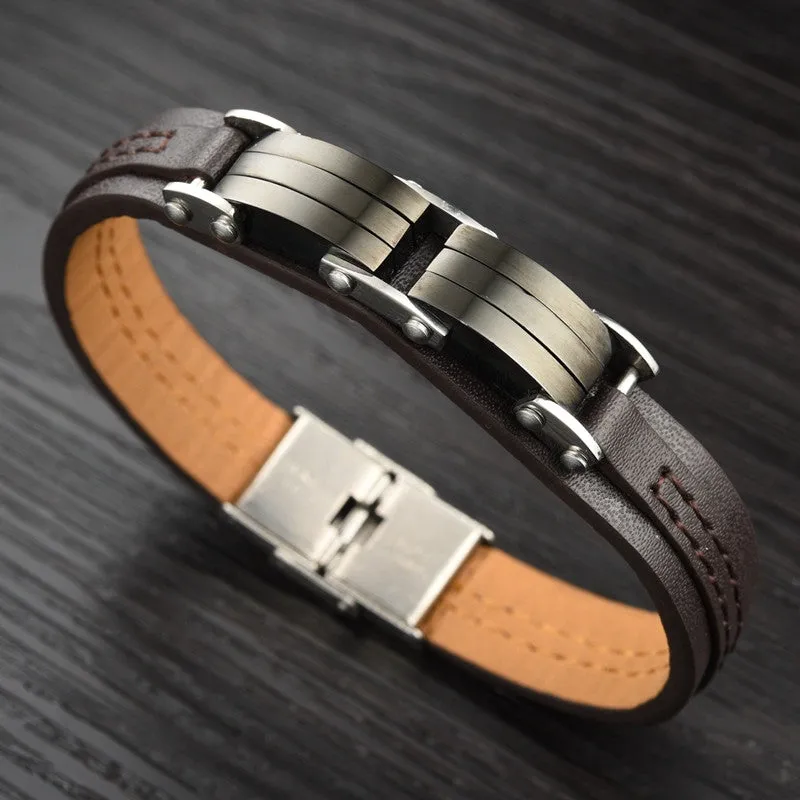 Fashion jewelry Genuine PU leather Black Men Classical bracelets Personality gifts for man creative accessories