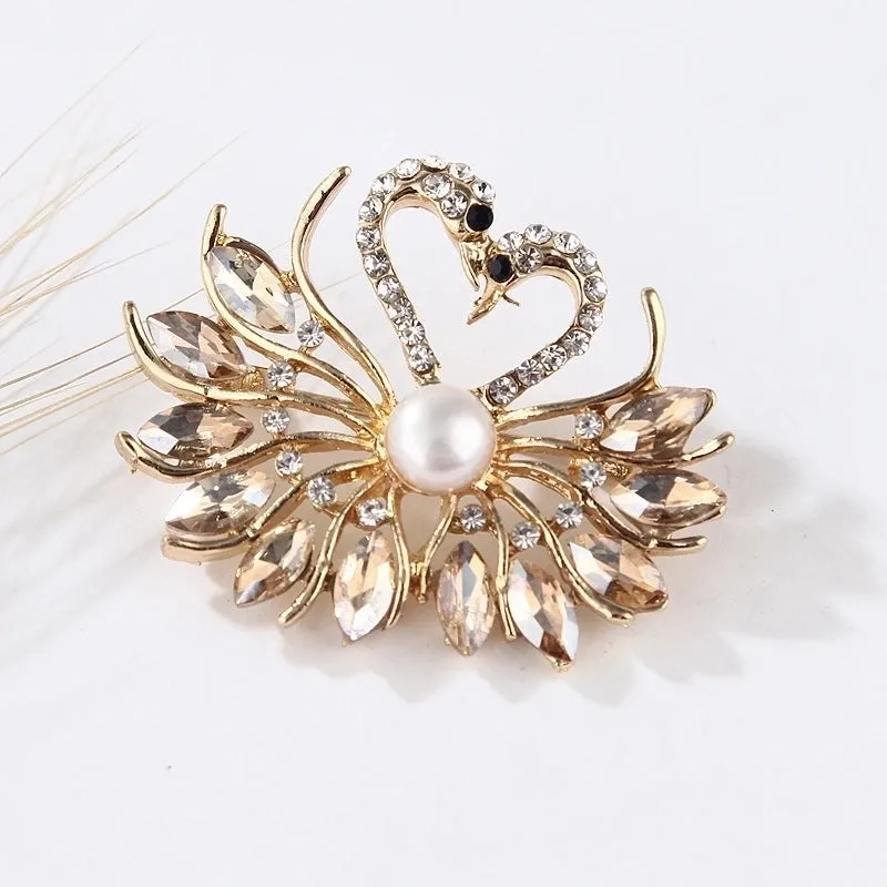 Fashion Pin Flamingo Butterfly Shell Alloy Inlay Artificial Diamond Women'S Brooches