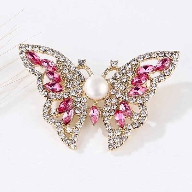 Fashion Pin Flamingo Butterfly Shell Alloy Inlay Artificial Diamond Women'S Brooches