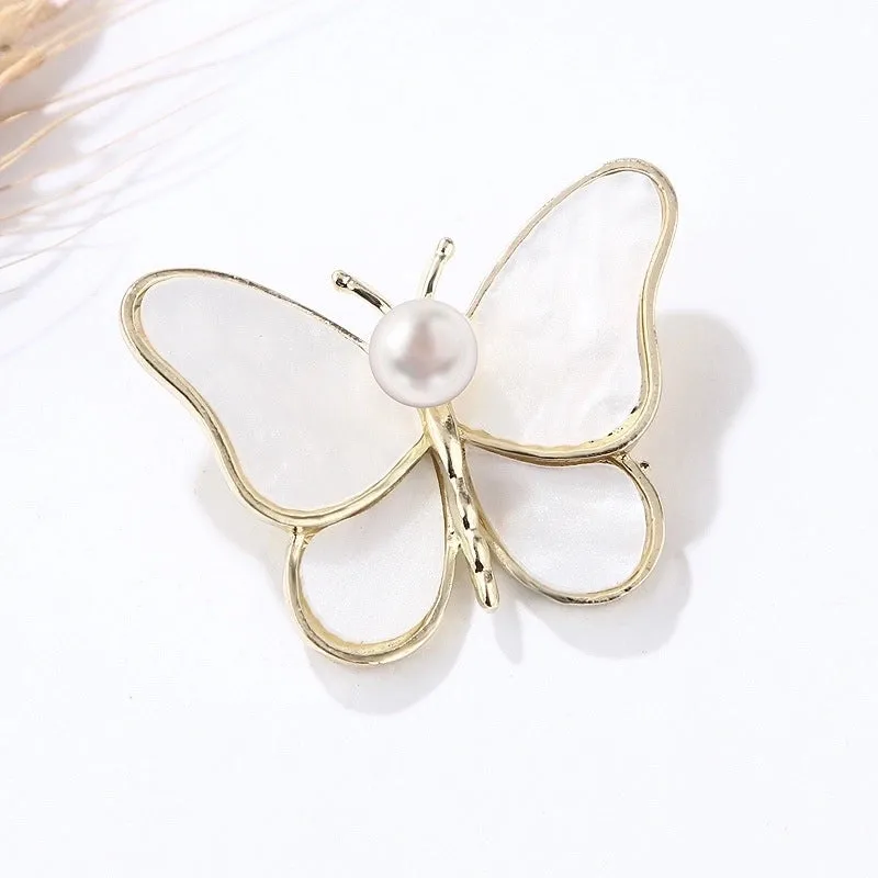 Fashion Pin Flamingo Butterfly Shell Alloy Inlay Artificial Diamond Women'S Brooches