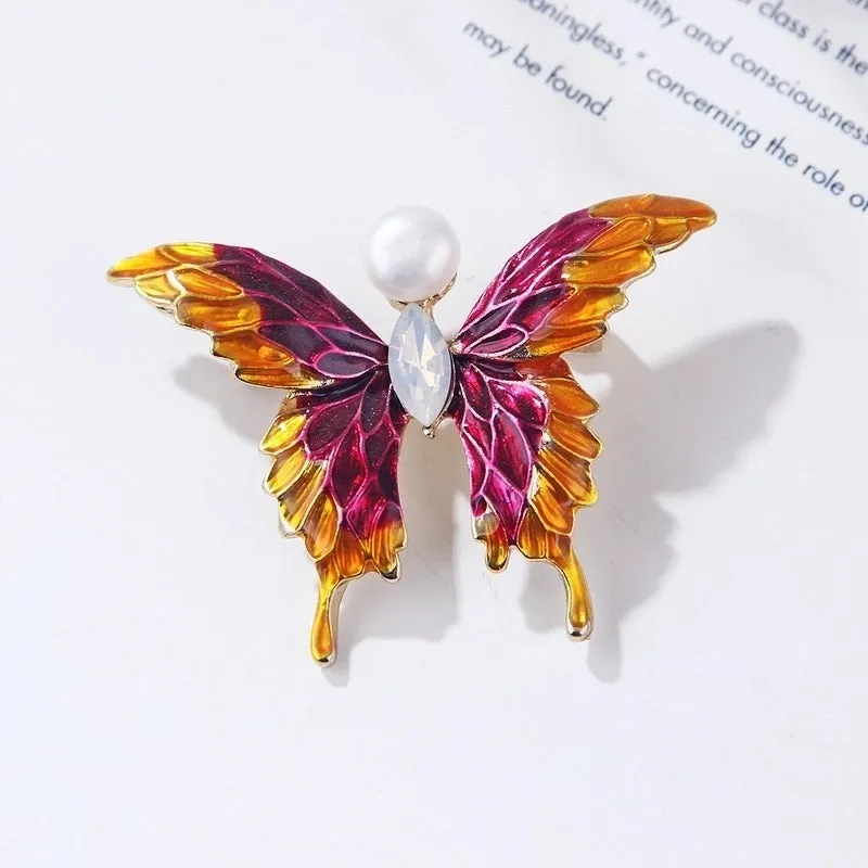 Fashion Pin Flamingo Butterfly Shell Alloy Inlay Artificial Diamond Women'S Brooches