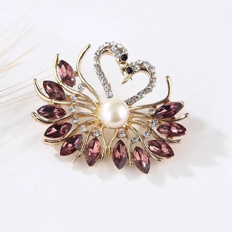 Fashion Pin Flamingo Butterfly Shell Alloy Inlay Artificial Diamond Women'S Brooches