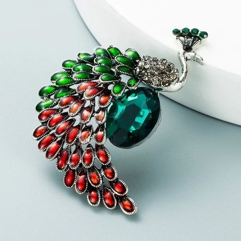 Fashion Pin Peacock Alloy Diamond Artificial Gemstones Women'S Brooches