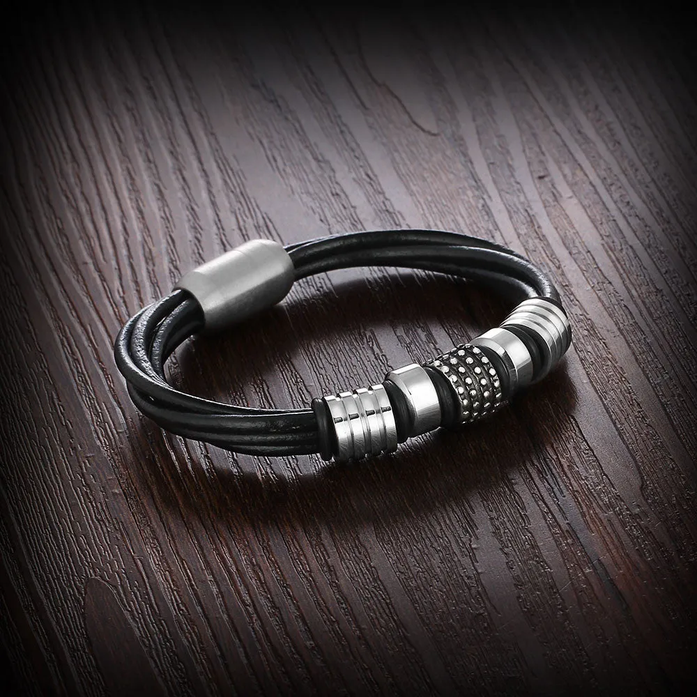 Fashion Rope China Men Bracelet Stainless Steel Genuine Leather For Men Bracelet Men Jewelry