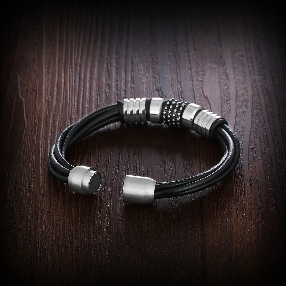 Fashion Rope China Men Bracelet Stainless Steel Genuine Leather For Men Bracelet Men Jewelry