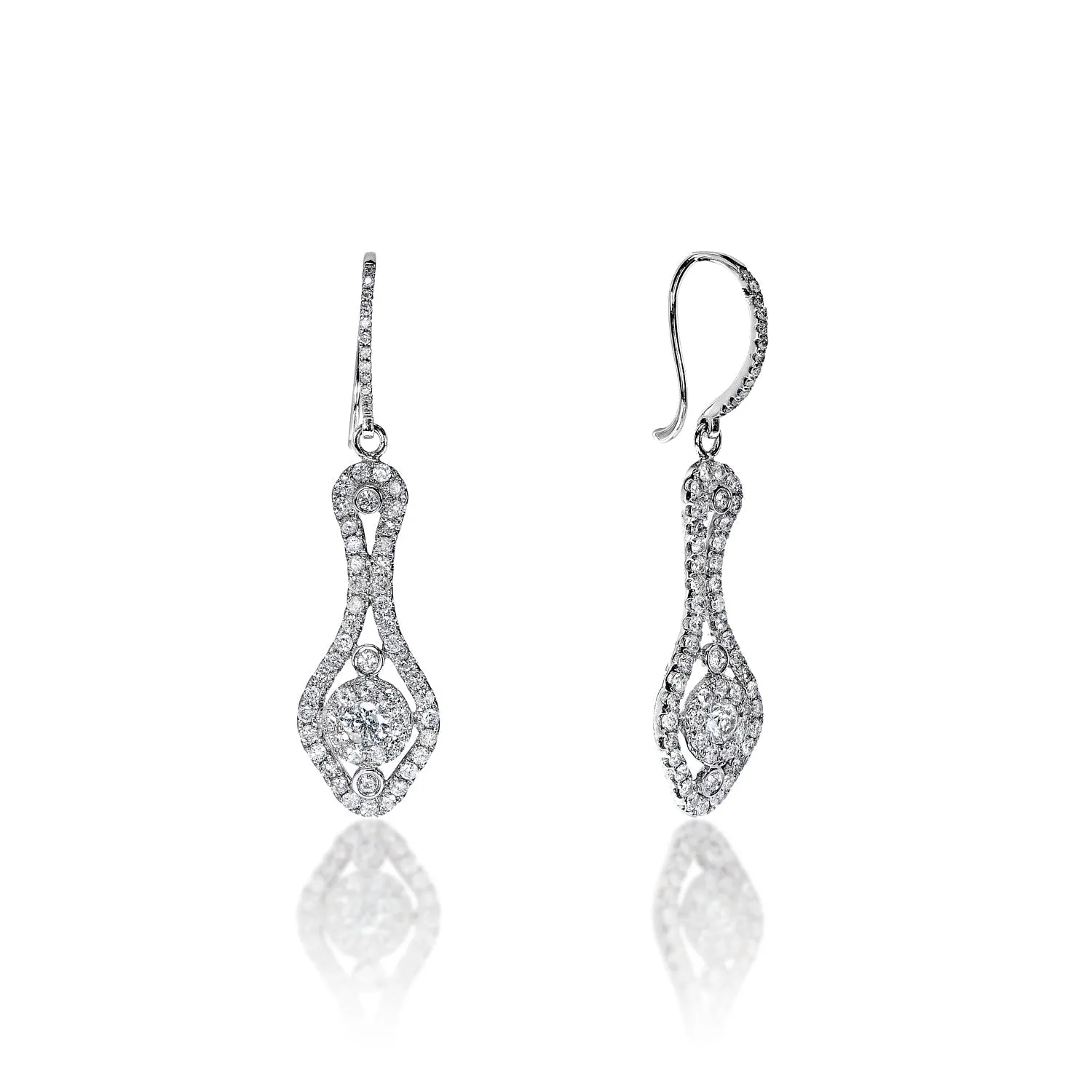 Fernanda 2 Carat Round Brilliant Diamond Shoulder Duster Earrings in 18k White Gold by Mike Nekta