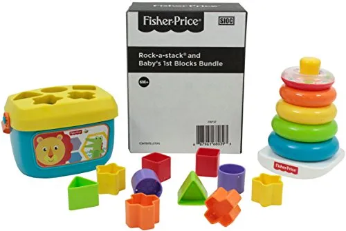 Fisher-Price Infant Gift Set with Baby’s First Blocks (10 Shapes) and Rock-a-Stack Ring Stacking Toy for Ages 6  Months (Amazon Exclusive)