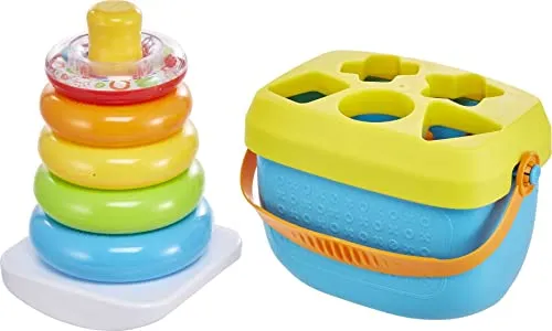 Fisher-Price Infant Gift Set with Baby’s First Blocks (10 Shapes) and Rock-a-Stack Ring Stacking Toy for Ages 6  Months (Amazon Exclusive)