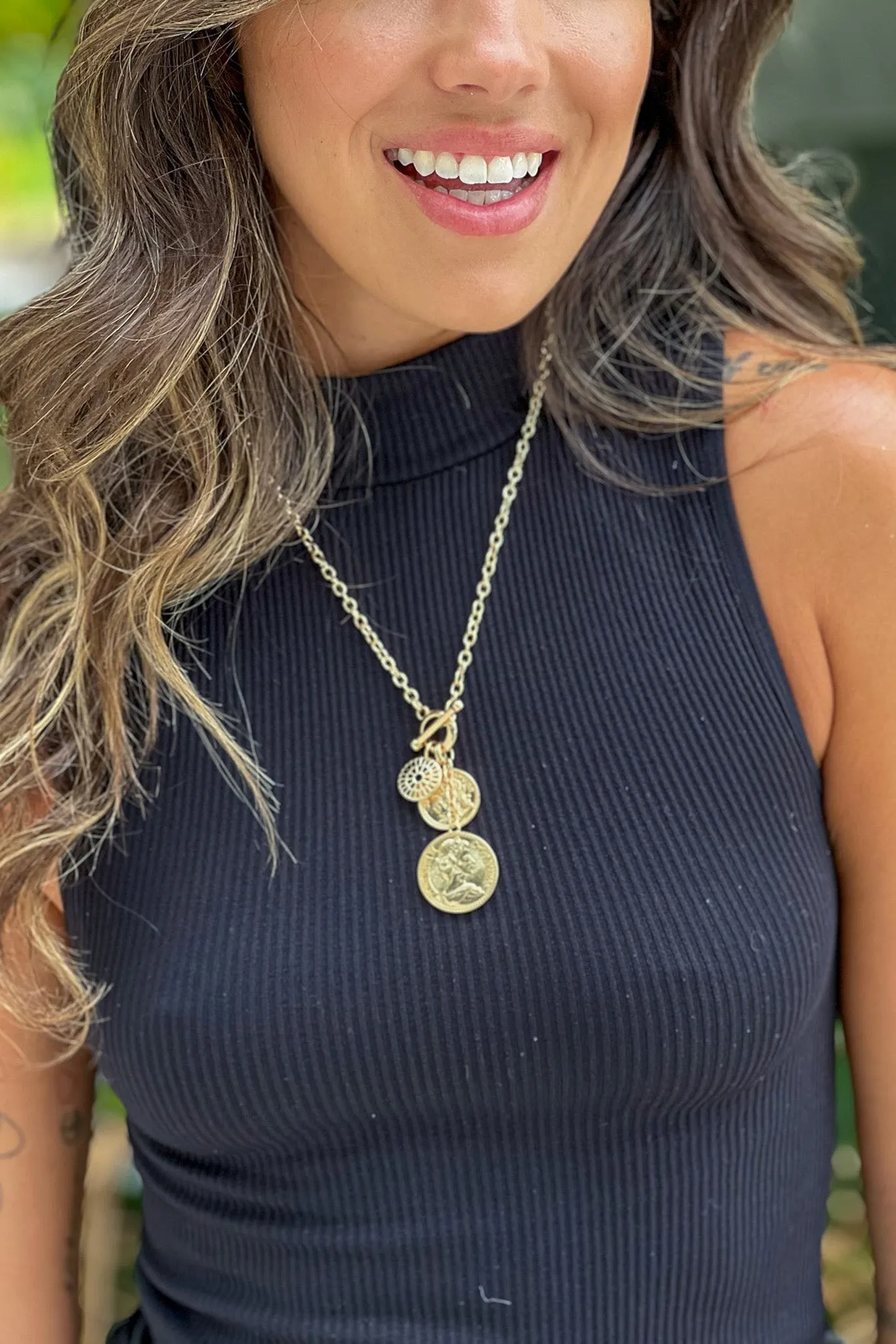 Gold Coin Charm Cluster Necklace