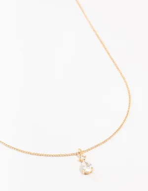 Gold Cubic Zirconia Pear Drop Pendant Necklace