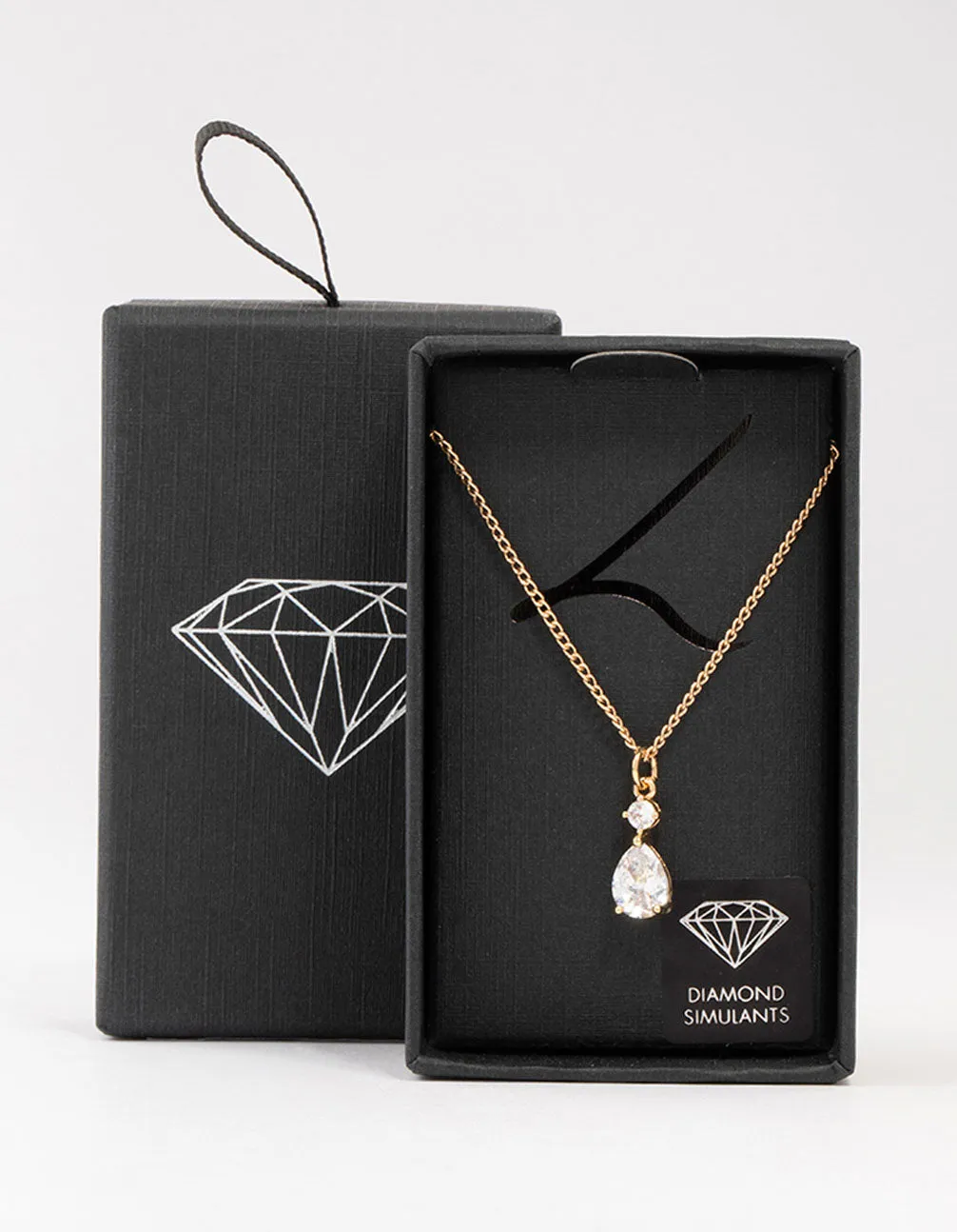 Gold Cubic Zirconia Pear Drop Pendant Necklace