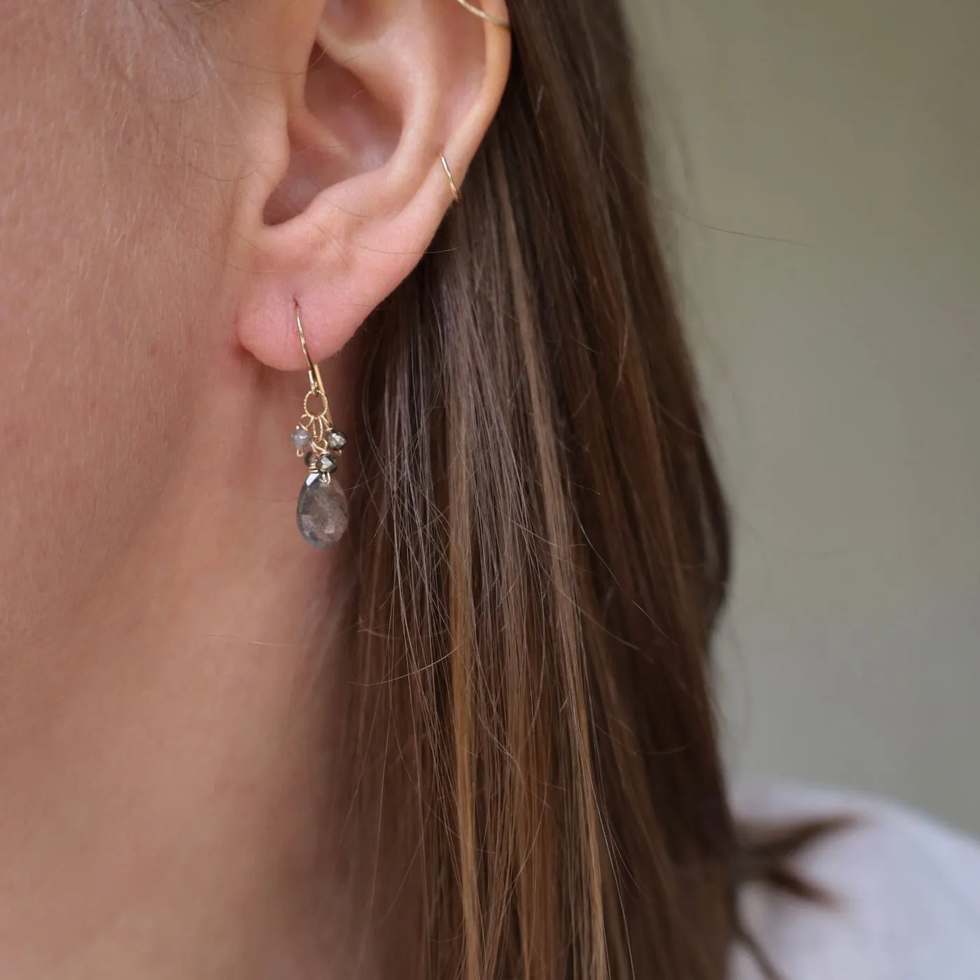 Gold Filled Labradorite Rondelle Cluster Earring