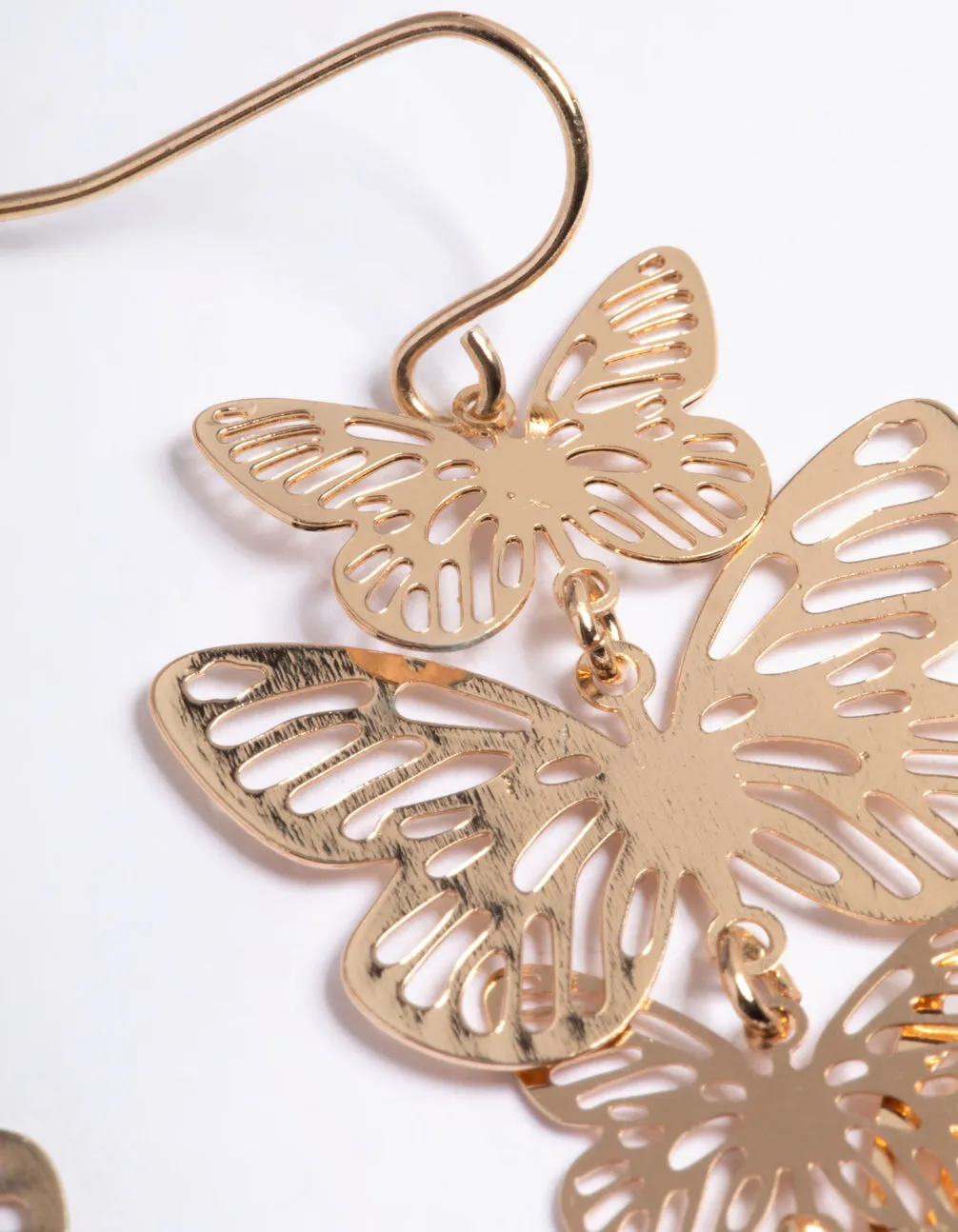 Gold Fine Butterfly Drop Earrings