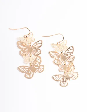 Gold Fine Butterfly Drop Earrings