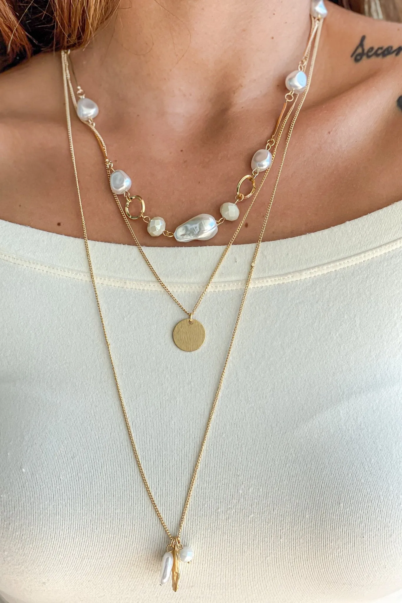 Gold Layered Necklace with Pearl Detail