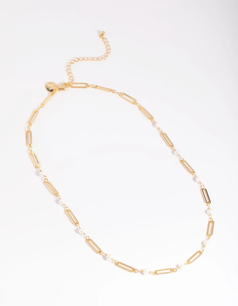 Gold Plated Freshwater Pearl Oval Chain Link Necklace