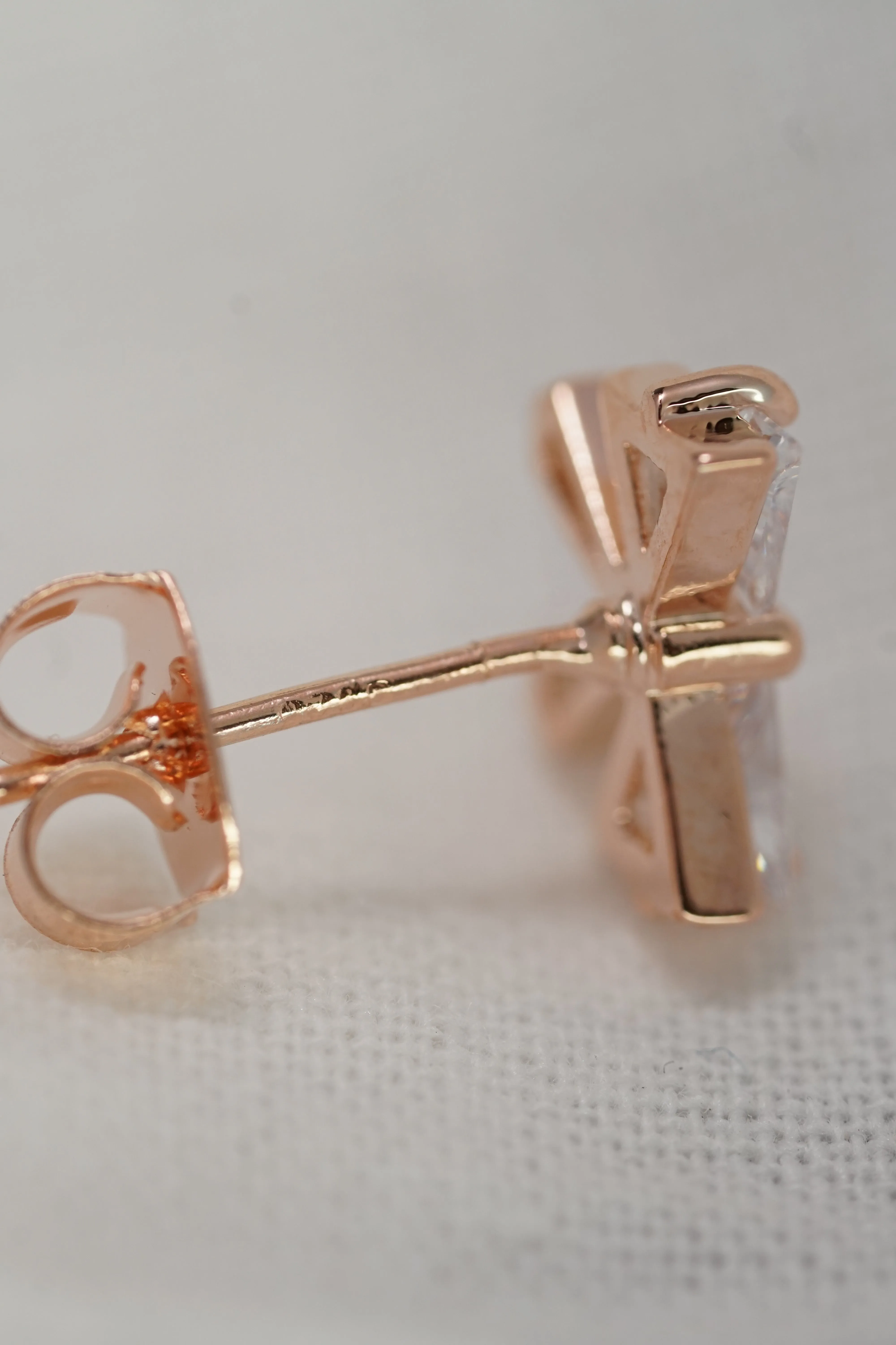 Gold Plated Ribbon Tie CZ Stone Silver Stud Earring