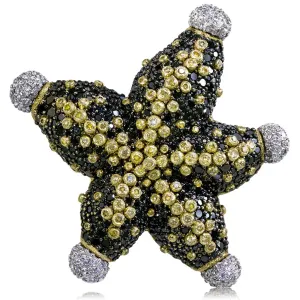 Gold Starfish Brooch with Black Diamonds and Sapphires