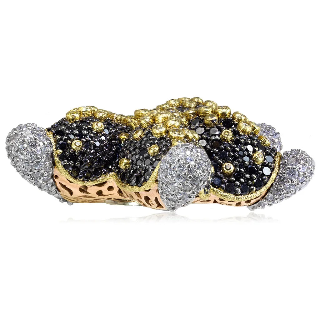 Gold Starfish Brooch with Black Diamonds and Sapphires